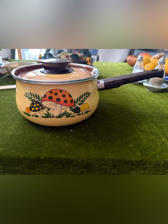 Merry Mushroom Other - Cream Mushroom-Print Saucepan with Lid and Long Handle